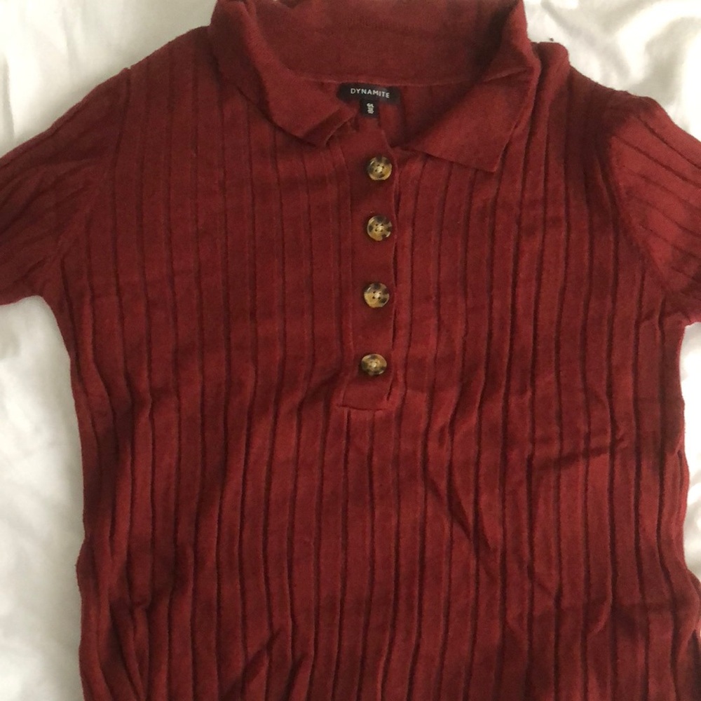 Red Ribbed Button-Up top - Picture 6 of 10